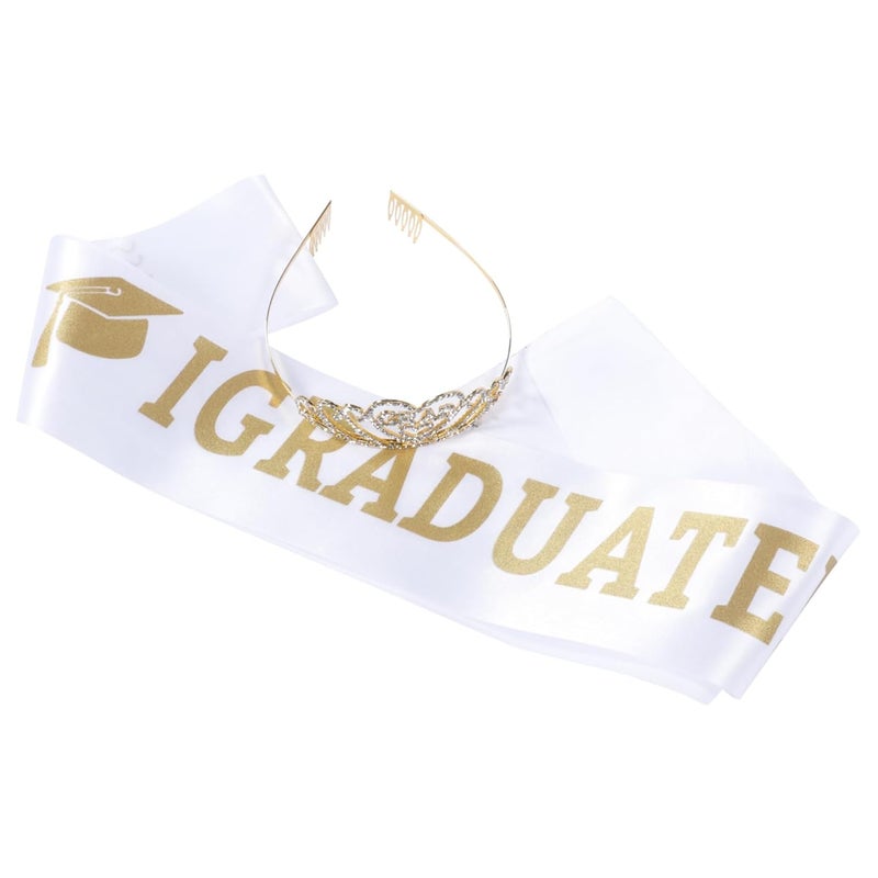 Graduation Satin Sash with Crystal Accessories for Photography and Special Occasions - Image 1